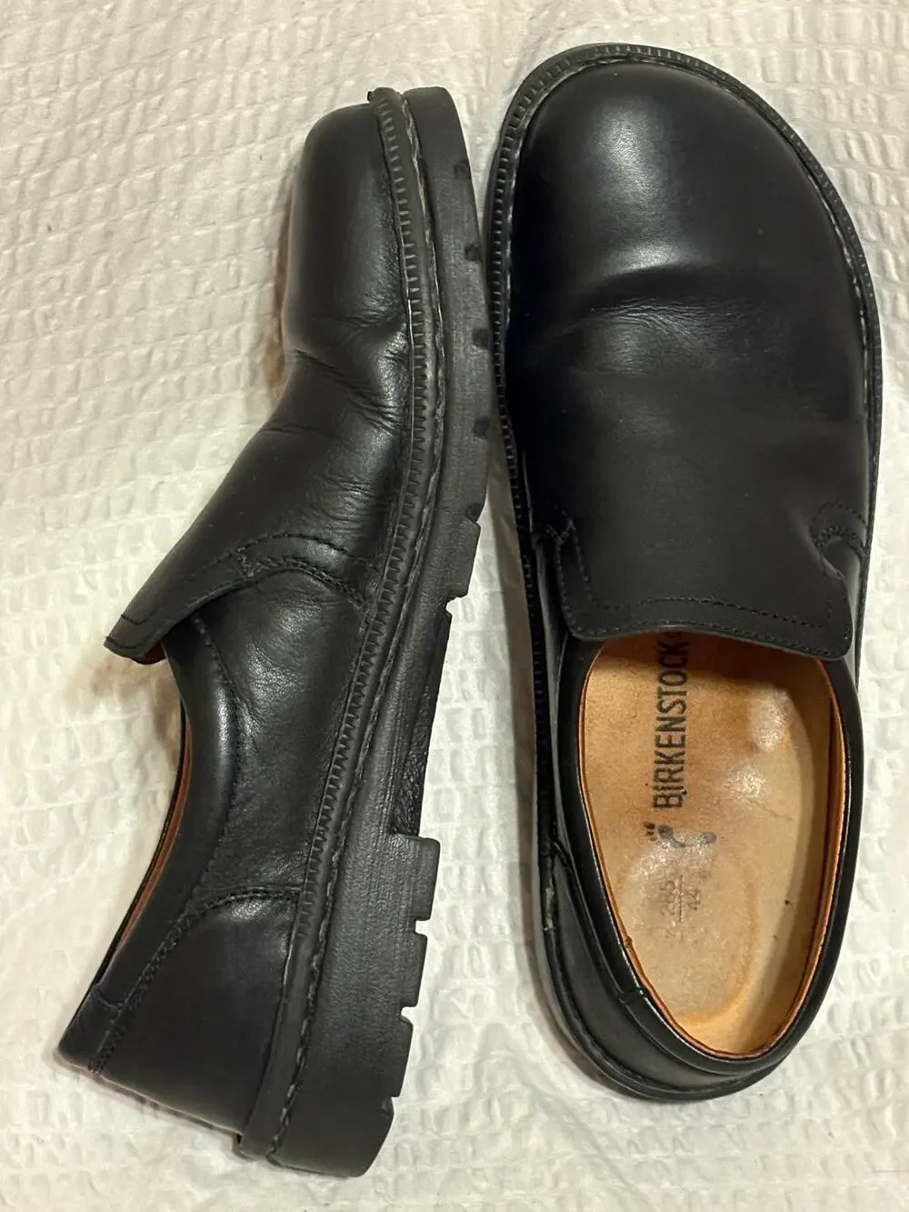 Birkenstock Mens Black Leather Loafers by Footprints CorkBed EU44 US 11-11.5 EUC